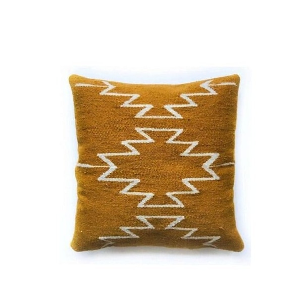 Handwoven Pillow Case, wool decorative throw pillow, Mustard Pillow, Yellow Pillow, Boho Pillow | 18X18 20X20 22X22 24X24