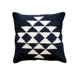 Handwoven Pillow, Wool Throw Pillow Case | Black throw pillow, decorative throw pillow, black pillow, boho, lumbar 18X18 20X20 22X22 24X24