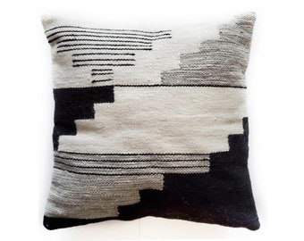 Handwoven Pillow Cover | pillow | wool decorative throw pillows, neutral pillow, Black Pillow, Boho Pillow 18X18 20X20 22X22 24X24
