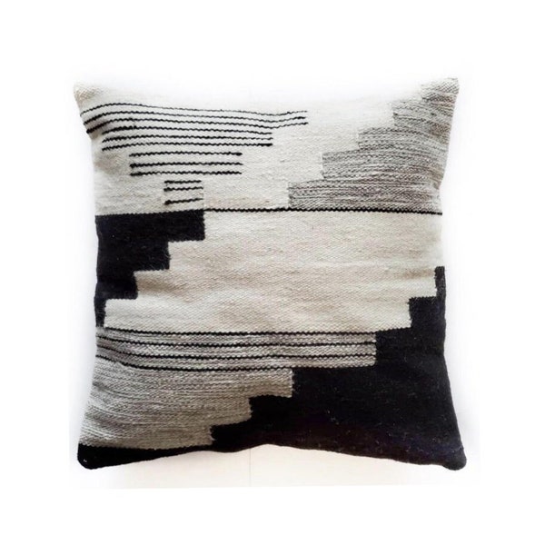 Handwoven Pillow Cover | pillow | wool decorative throw pillows, neutral pillow, Black Pillow, Boho Pillow 18X18 20X20 22X22 24X24