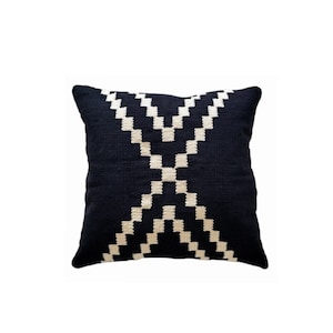 Handwoven Pillow, Cotton Throw Pillow Case | Black throw pillow, decorative throw pillow, black pillow, boho, lumbar 18X18 20X20 22X22 24X24