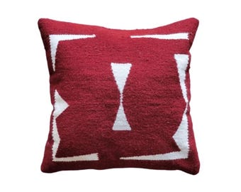 Maroon Boho Throw pillow, Colorful Throw Pillow, Handwoven Wool Pillow Cover, boho wool throw pillow|decorative throw pillows, 18X18 20X20