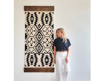 Handwoven Wall hanging, Boho Wall Hanging, Black Large wall art, framed tapestry, Black wall hanging vertical & horizontal,Kilim wallhanging