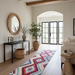 Handwoven Rug, Colourful Rug, Bright Colors Rug, Living Room Kilim, Area rug, Kilim Rug, Burgundy Rug, Handcrafted Kiliim, Boho Area Rug image 3