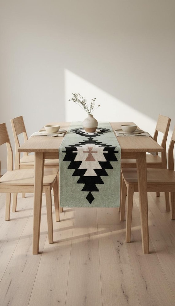 Grüner Tischläufer, Moderne Tischdecke, Boho Tischläufer, Esstisch Läufer, Boho Tischdecke