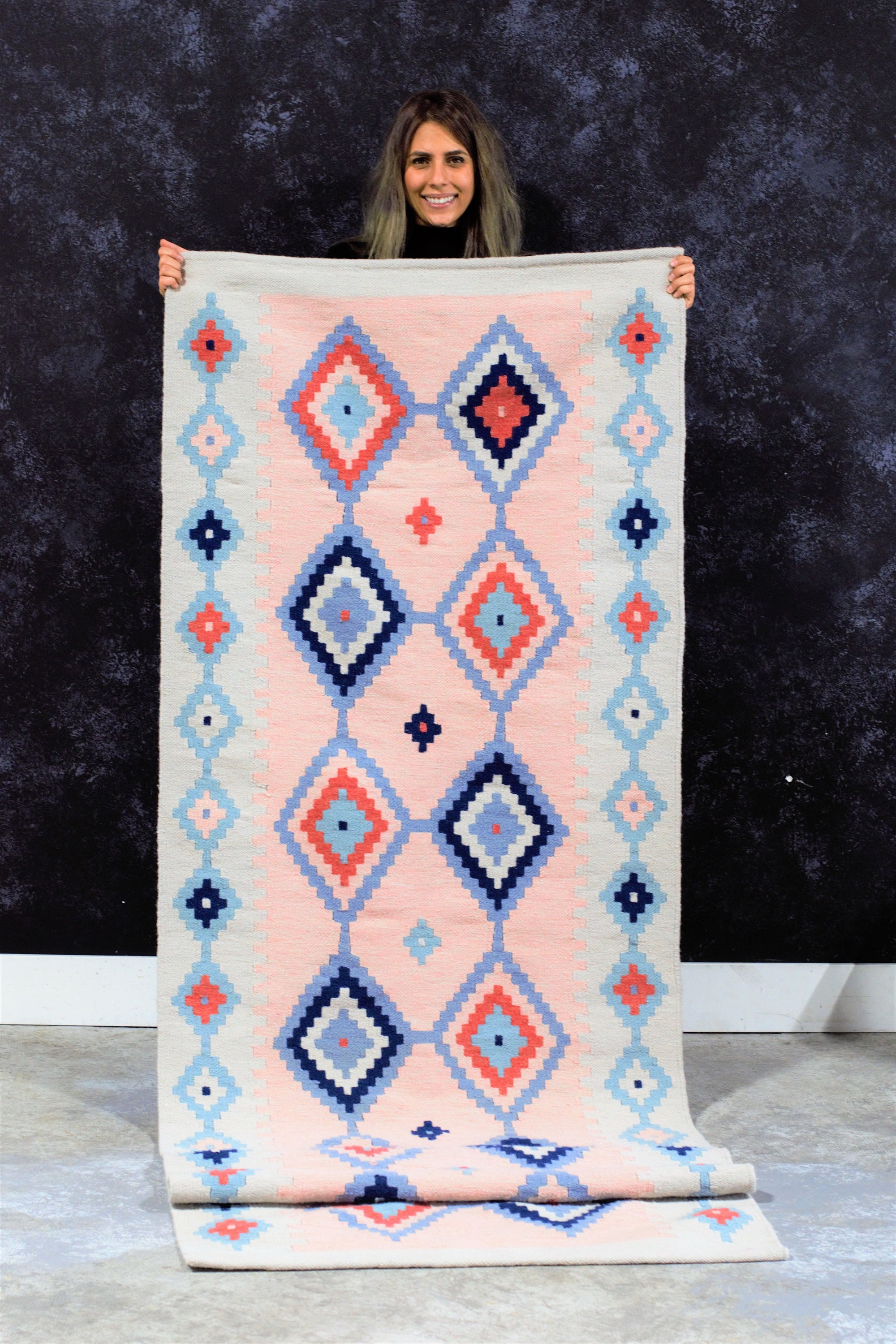 Cyan Pink Bohemian Handmade Kilim Rug Boho Kilim Rug Etsy
