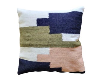 Neutral Geometric Throw Pillow, Handwoven Pillow Cover | boho wool throw pillow| Pure wool decorative throw pillows, 18X18 20X20 22X22