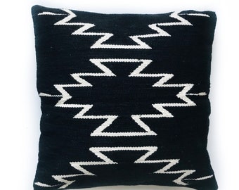 Handwoven Pillow, Cotton Throw Pillow Case | Black throw pillow, decorative throw pillow, black pillow, boho, lumbar 18X18 20X20 22X22 24X24