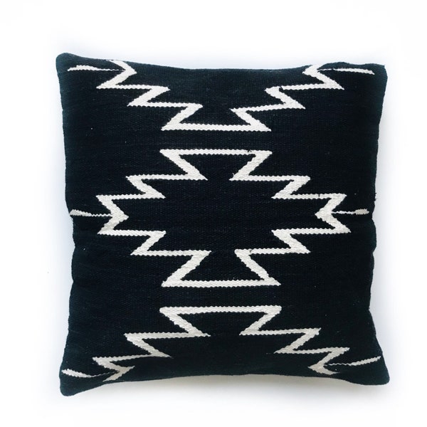 Handwoven Pillow, Cotton Throw Pillow Case | Black throw pillow, decorative throw pillow, black pillow, boho, lumbar 18X18 20X20 22X22 24X24