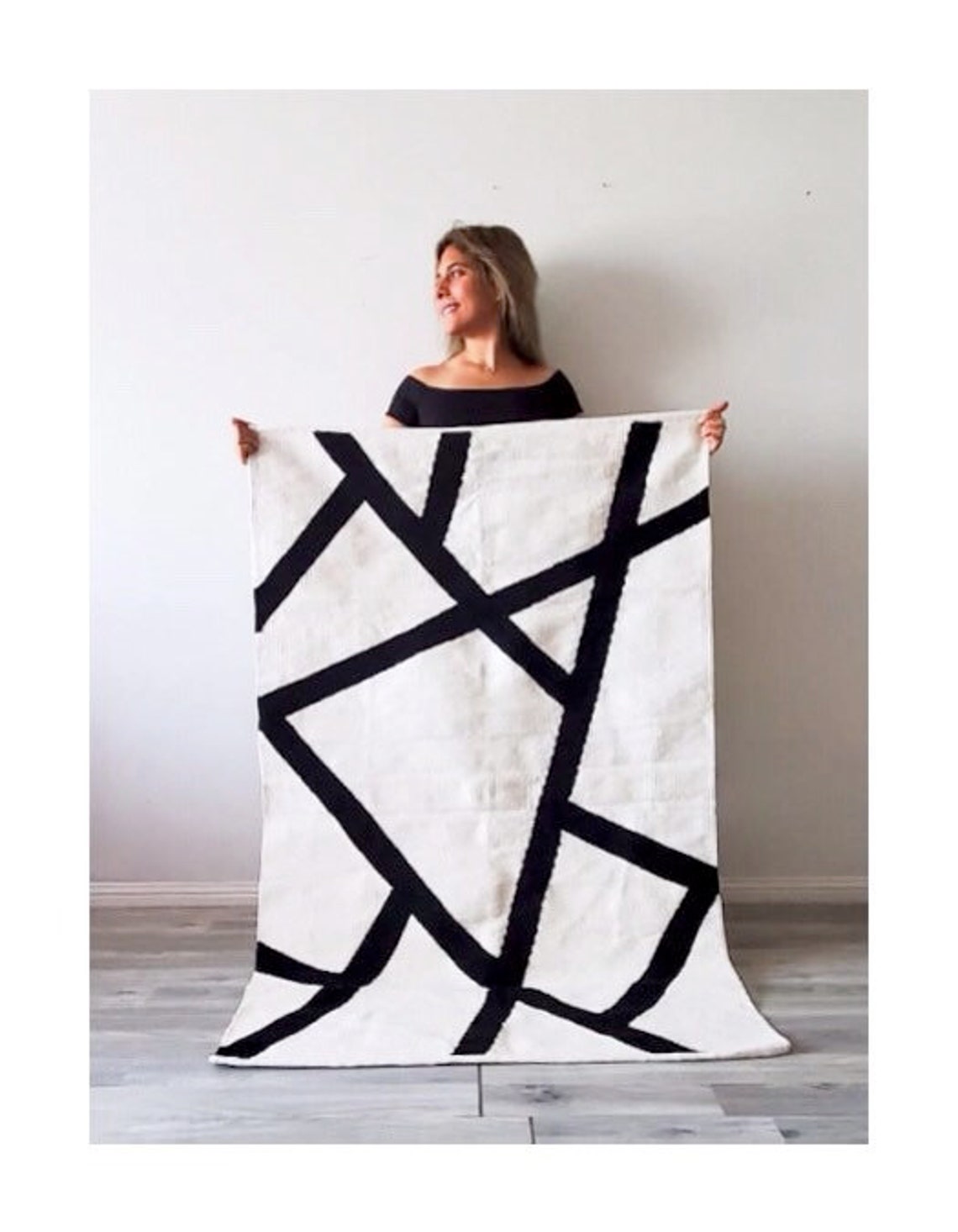 Black & White Cotton Rug Flatwoven Rug Living room Rug Etsy