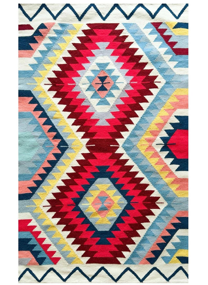 Handwoven Rug, Colourful Rug, Bright Colors Rug, Living Room Kilim, Area rug, Kilim Rug, Burgundy Rug, Handcrafted Kiliim, Boho Area Rug image 2