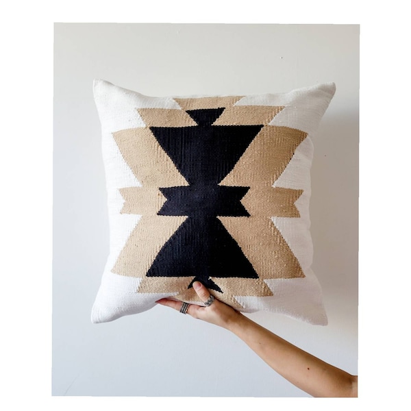 White Cotton Throw Pillow Case,boho throw pillow, Decorative Throw Pillow,kilim pillow, handwoven Pillow,Cream Wool Pillow 18X18 20X20 22X22