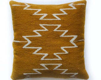 Handwoven Pillow Case, wool decorative throw pillow, Mustard Pillow, Yellow Pillow, Boho Pillow | 18X18 20X20 22X22 24X24