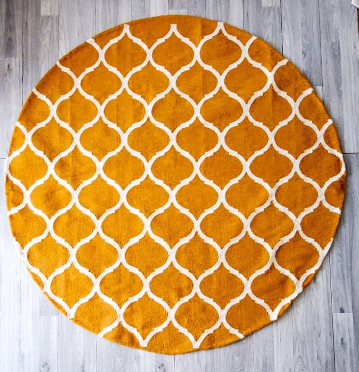 Mustard Round Rug Yellow Mustard Boho Rug Kilim Rug Area Etsy