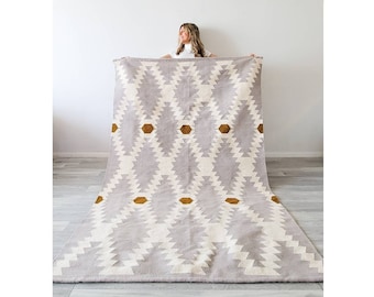 Handwoven Area Rug, handmade area rug, wool rug, livingroom & dining room rug, Runner rug, Boho Rug 9’ X 12', 8’ X 10' Taupe Rug, Beige Grey