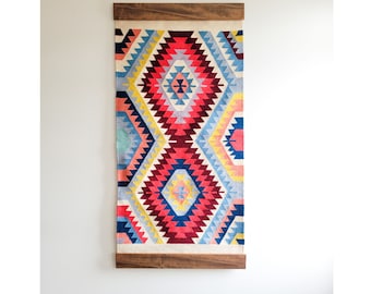 Tapeçaria de parede tecida à mão, tapete Kilim, tapete de parede boho, arte de parede grande, tapete tecido à mão, tapeçaria emoldurada, tapeçaria de parede colorida 79 cm x 183 cm