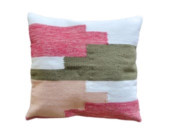 Colorful Boho Throw Pillow, Handwoven Wool Pillow Cover | boho wool throw pillow| Pure wool decorative throw pillows, 18X18 20X20 22X22