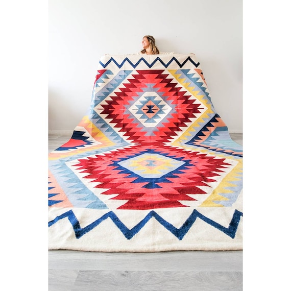 Handwoven Rug, Colourful Rug, Bright Colors Rug, Living Room Kilim, Area rug, Kilim Rug, Burgundy Rug, Handcrafted Kiliim, Boho Area Rug