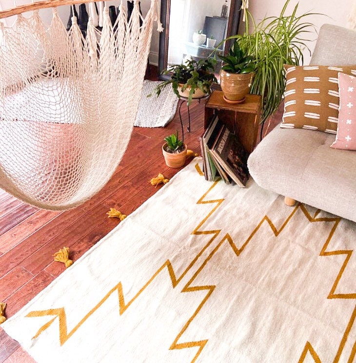 Mustard Area Rug Yellow Mustard Boho Rug Kilim Rug Area Etsy