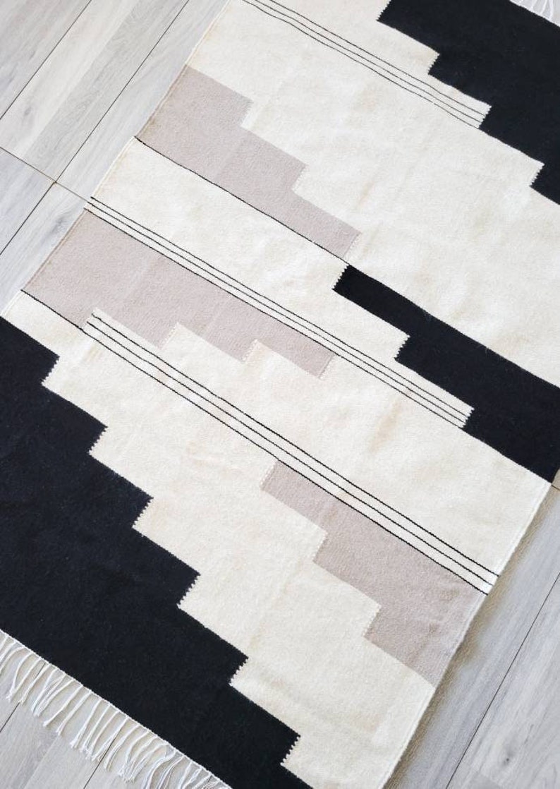 Geometric Kilim Wool Rug, Handmade Area Rug, Modern Kilim Rug, Wool Rug ...