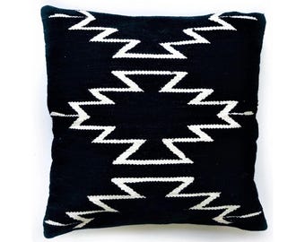 Almohada negra, funda de almohada de algodón, almohada negra, almohadas decorativas, almohada bohemia negra, 18 x 18, 20 x 20, 22 x 22, 24 x 24