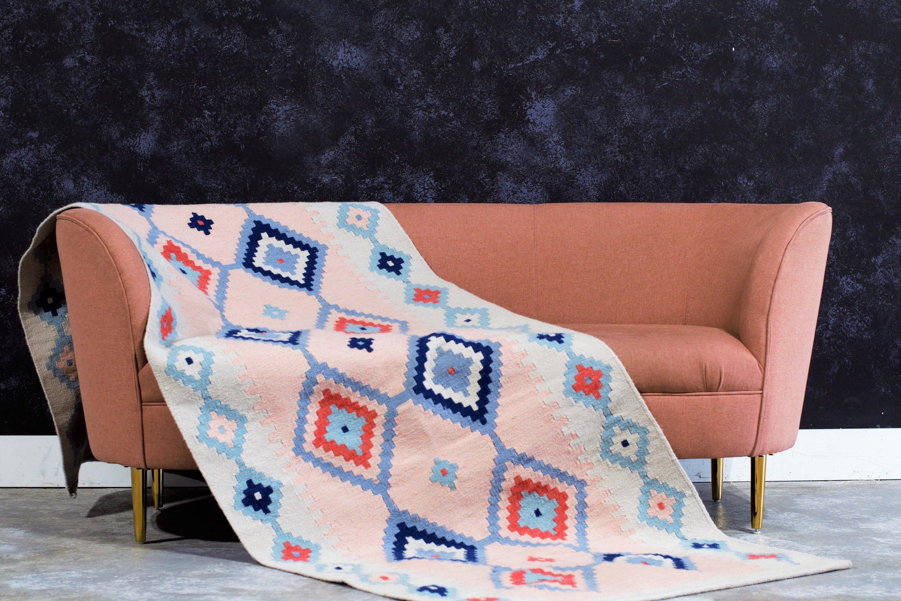 Cyan Pink Bohemian Handmade Kilim Rug Boho Kilim Rug Etsy