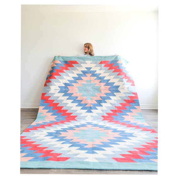 Handwoven Rug, Colourful Rug, Bright Colors Rug, Living Room Kilim, Area rug, Kilim Rug,  Handcrafted Kiliim, Aztec Boho Rug