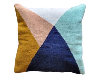 Colorful Boho Throw Pillow, Handwoven Wool Pillow Cover | boho wool throw pillow| Pure wool decorative throw pillows, 18X18 20X20 22X22