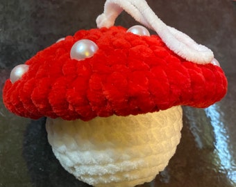 Crochet mushroom, frog pine ball Christmas trees decoration, fly agaric mushroom pine ball