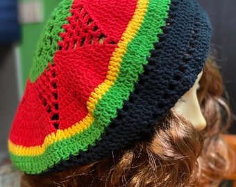 Oversized Rasta hat, rastafari hat, beret, Big Rasta Reggae Crochet Handmade Dreadlock Hat, dreadlock beanie, black, red, yellow, green