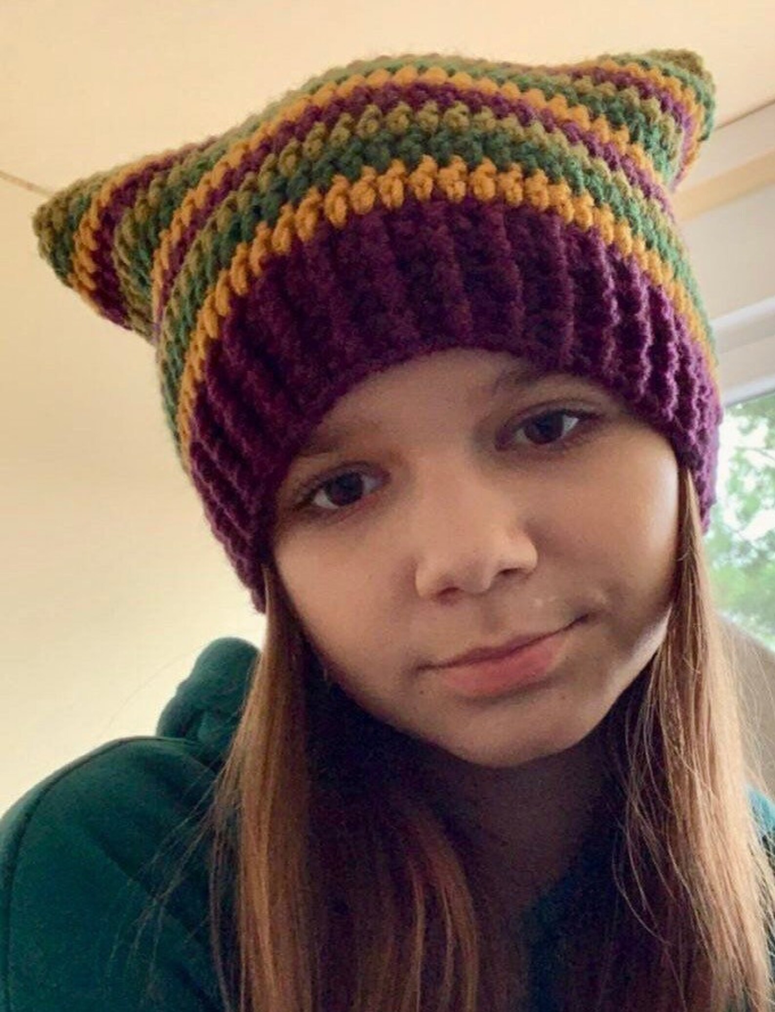 Cat Beanie Striped Beanie Cat Ears Beanie Crochet Square Etsy