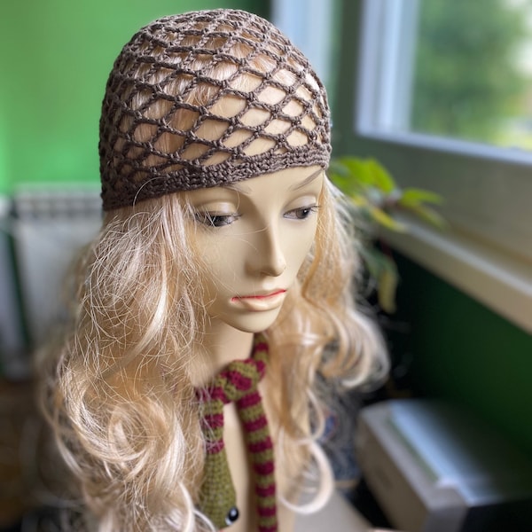 Crochet mesh hat, Olive mesh crochet beanie, web beanie, olive crochet beanie, mesh crochet hat, viscose&silk hat, crochet hat, hair net
