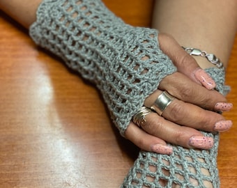 Crochet Fishnet Fingerless Gloves, Mesh Spider Web Gloves