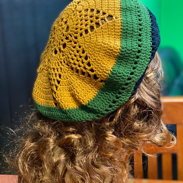 Chapeau rasta surdimensionné, béret rasta, grand chapeau dreadlock fait main rasta reggae au crochet, bonnet dreadlock, noir, jaune, vert