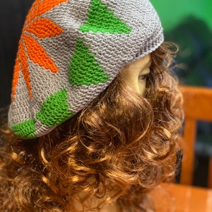 Oversized Rasta hat, rasta beret, Big Rasta Reggae Crochet Handmade Dreadlock Hat, dreadlock French hat, orange, gray, green leaves hat