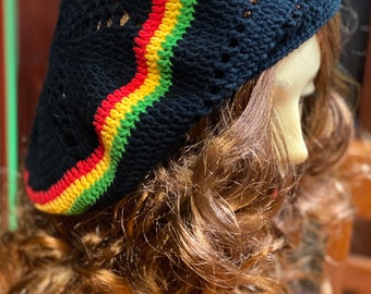 Oversized Rasta hat, rasta beret, Big Rasta Reggae Crochet Handmade Dreadlock Hat, dreadlock beanie, black, red, yellow, green