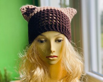 Gorro de orejas de gato de ganchillo - Gorro de punto hecho a mano