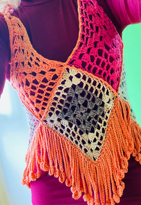 Top crochet camiseta crochet top cuadrado abuela regalo para