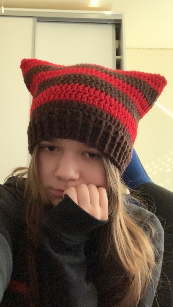 Cat Beanie Striped Crochet Cat Beanie 