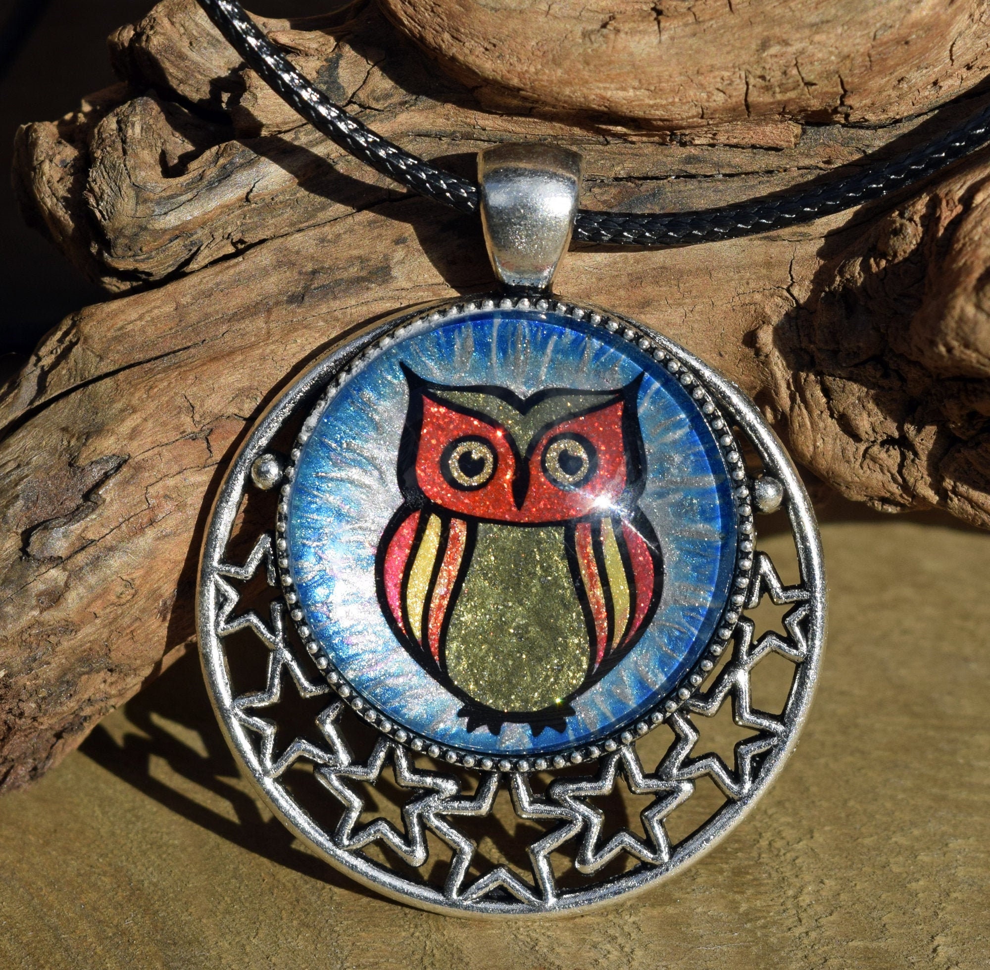 Starry NIght Owl Pendant Necklace