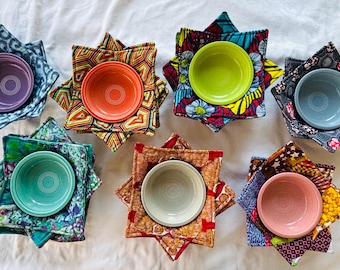 Microwave Safe bowl holder, BOLD COLORS, PATTERNS, Cotton fabric from Africa, bowl cozy