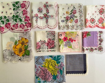 Vintage Floral Handkerchiefs cotton and linen from 40's and 50's
