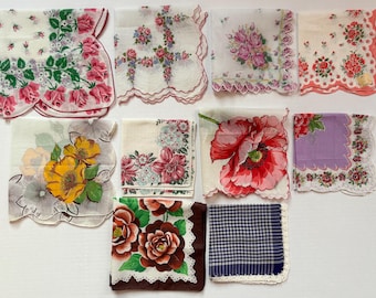 Vintage Floral Handkerchiefs cotton and linen from 40's and 50's