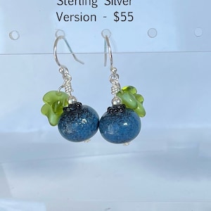 Glass Blueberry Bead Style 1 - Sterling Silver or Stainless Steel Earrings  - Handmade Lampwork Glass