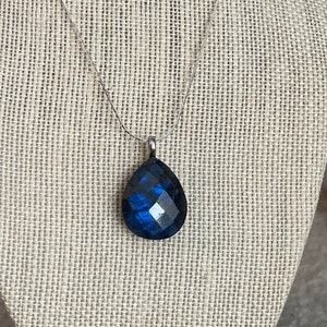 Faceted Labradorite Teardrop Pendant on Sterling Silver Cardano Chain - Flashy, Blue Labradorite