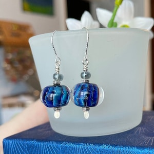 OOAK Sterling Silver Lampwork Glass Earrings - Blue, Borosilicate Glass Beads