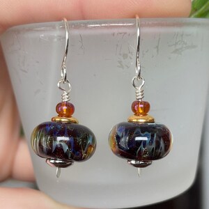 Handmade Lampwork Sterling Silver Earrings: Dark Blue Boro Czech Glass