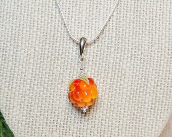 LAST ONE!!! Glass Bakeapple (Cloudberry) Bead Sterling Silver Necklace - Handmade Lampwork Glass