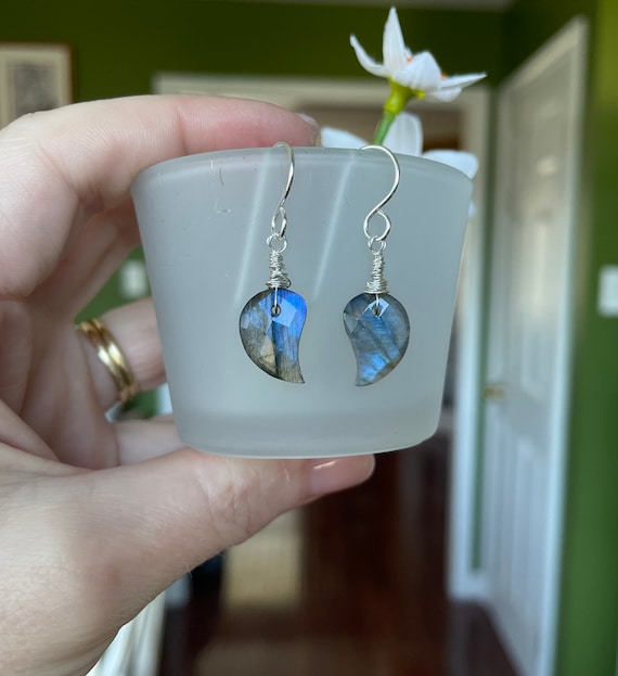 Natural Labradorite mango magatama Shaped Briolette Earrings