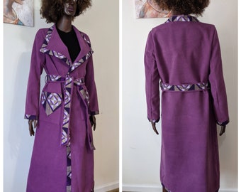 African Print Double Pocket Belted Coat with ankara biding_Ankara Jacket_African Print Jacket